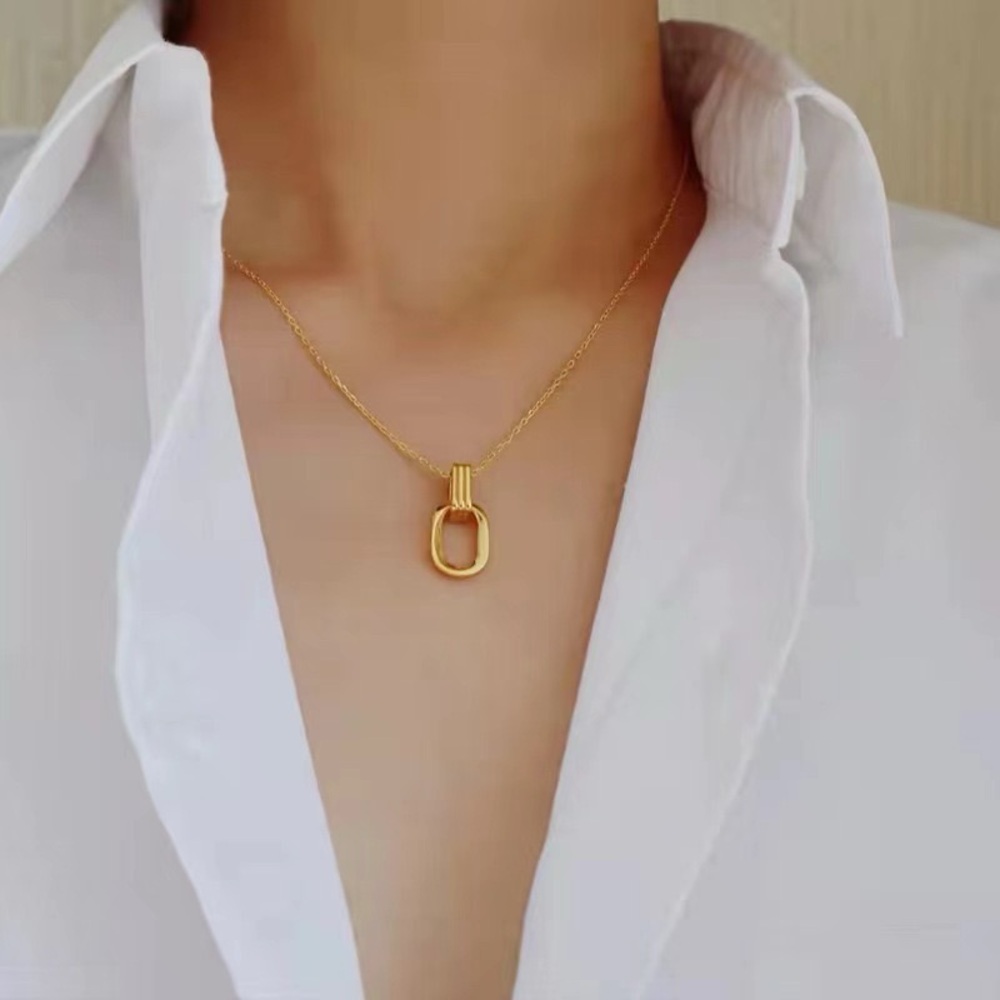 18K Gold Plated Rectangular Pendant Necklace*Minimalist Everyday Waterproof*LW - Picture 3 of 4